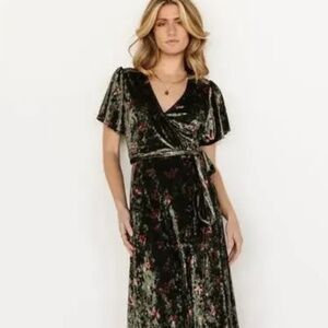 Baltic Born Germain Velvet Wrap Maxi Dress Olive Floral Size XL